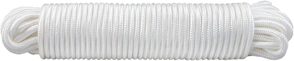 Nylon Rope - 100 Ft White Nylon String, 1/4 Inch Solid Braided Rope, Thick Washing Line for Multi-Purpose Tie Down, Clothesline, Gardening, Craft Projects