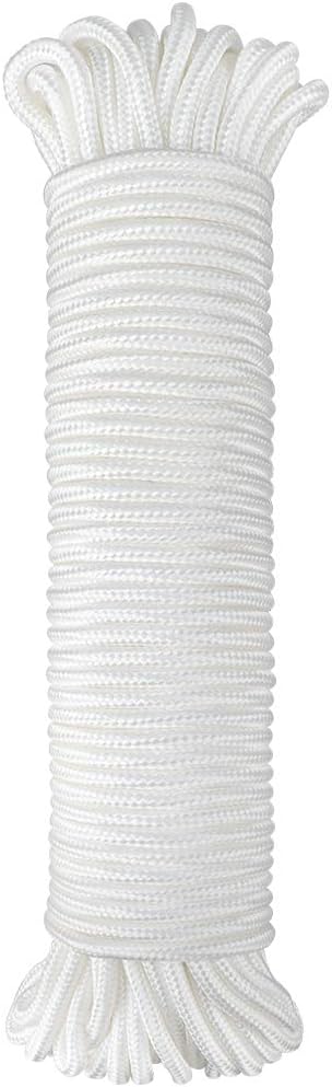 Nylon Rope - 100 Ft White Nylon String, 1/4 Inch Solid Braided Rope, Thick Washing Line for Multi-Purpose Tie Down, Clothesline, Gardening, Craft Projects