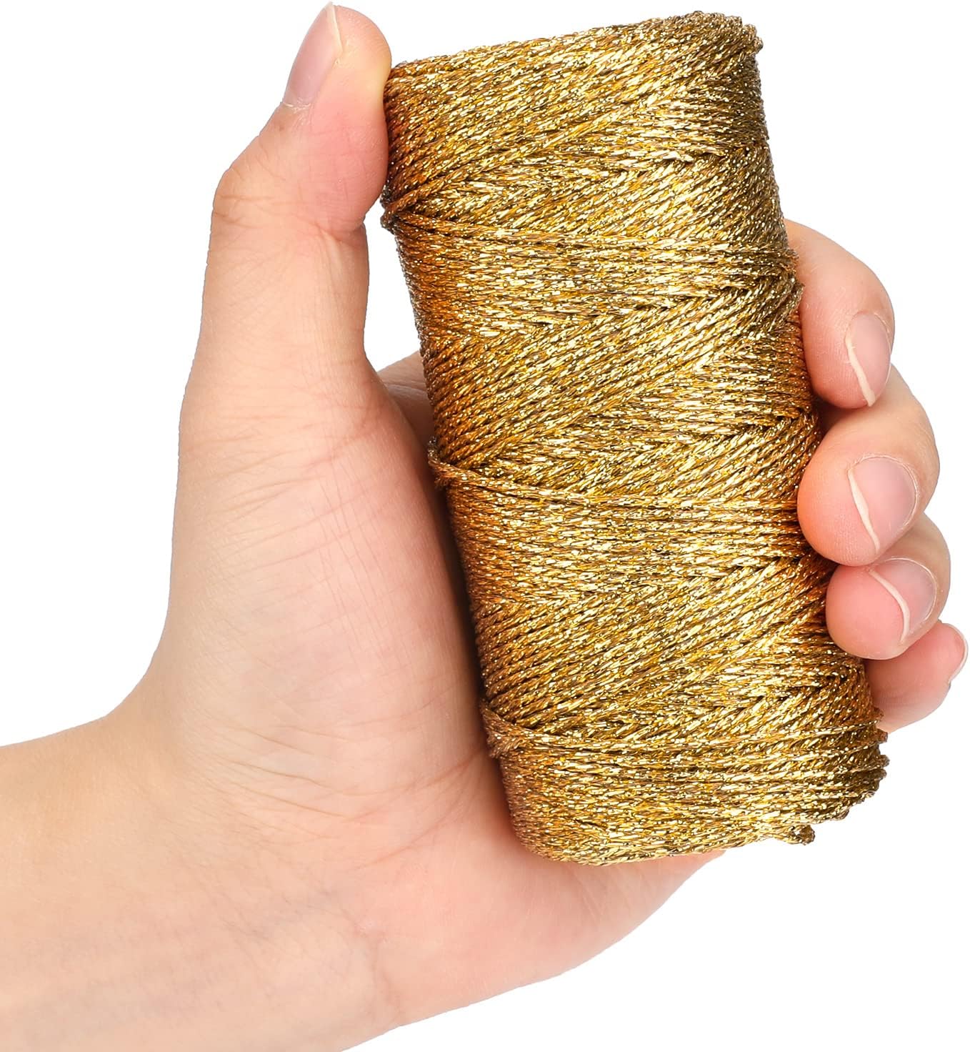 328 Feet Gold String Twine - 1.5mm Metallic Ornament Thread Gift Wrapping - Inelastic Macrame Glitter Gold Cord for Gift Wrapping, DIY Crafts, Bracelets