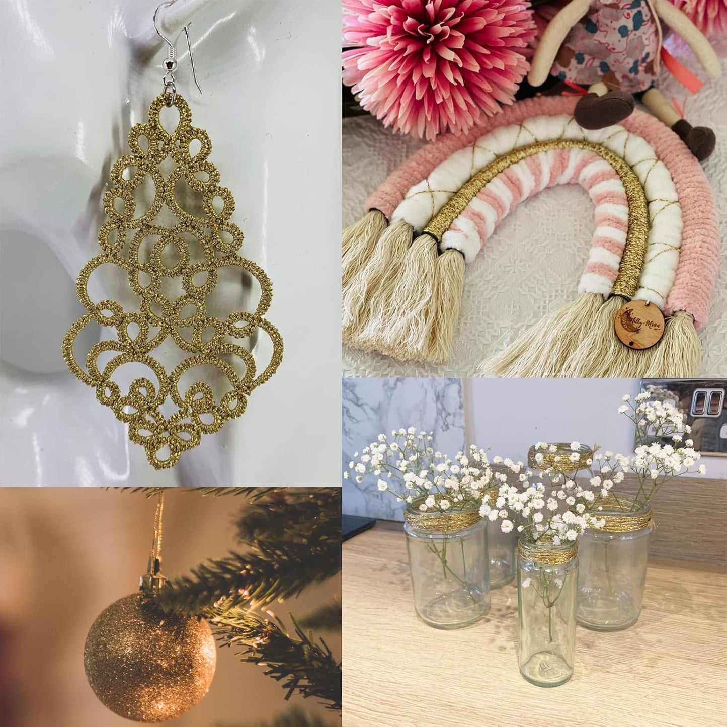 328 Feet Gold String Twine - 1.5mm Metallic Ornament Thread Gift Wrapping - Inelastic Macrame Glitter Gold Cord for Gift Wrapping, DIY Crafts, Bracelets