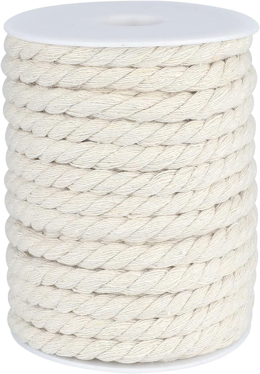 1/3 Inch Nautical Cotton Rope Crafts, 8mm x 65Feet Clothes line Rope for Outdoor,3 Ply White Rope Cord Unbleached Rope, Macrame Cord Rope for Clothesline, Baskets, Hangings Pots, Pet, Toys