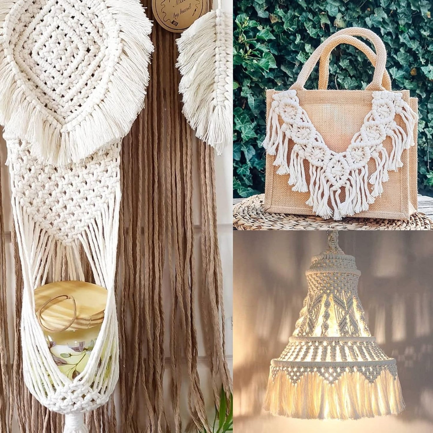 1/4Inch Cotton Rope - 6mm x 65Ft White Macrame Cord, 4Ply Clothesline Ropes for DIY Crafts, Outdoor, Nautical, Toys