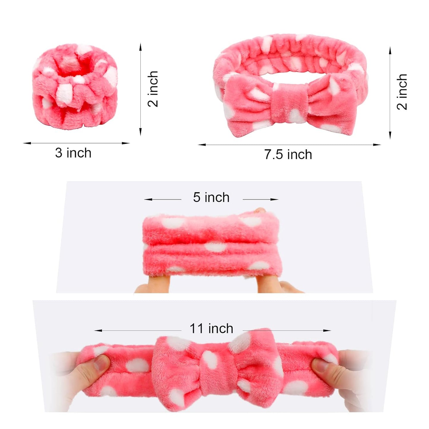 6 Pcs Face Wash Headband Wristband Set,Spa Headband Makeup Skincare Headbands Wrist Bands Scrunchies Bracelets for Washing Face (Pink white,Love)
