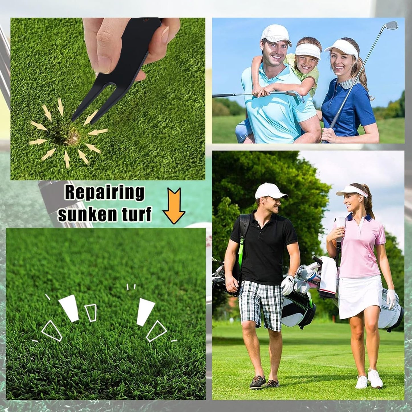 4 Pcs Bending Golf Divot Repair Tool Bent Golf Turf Repair Fork Metal Golf Fork Accessory Suitable to Repair Golf Turf, Clean Grooves, Remove Dirt and Debris Lightweight and Portable