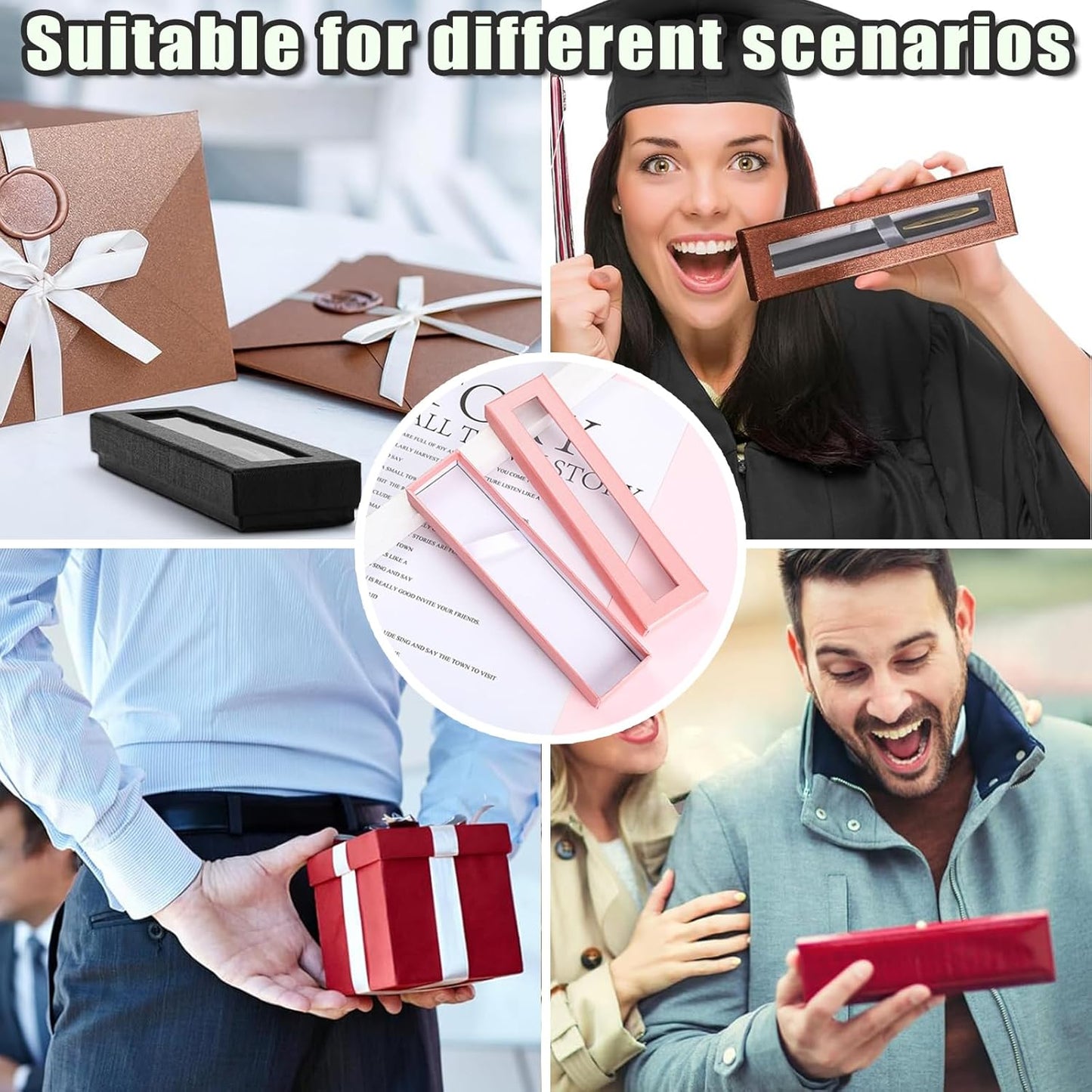 10 Pcs Empty pen gift box with Clear lid Single pen presentation Packaging Case Cardboard Jewelry Boxes with Cushion Suitable for Wedding Business Birthday Office Supplies Gift Packaging (Pink)