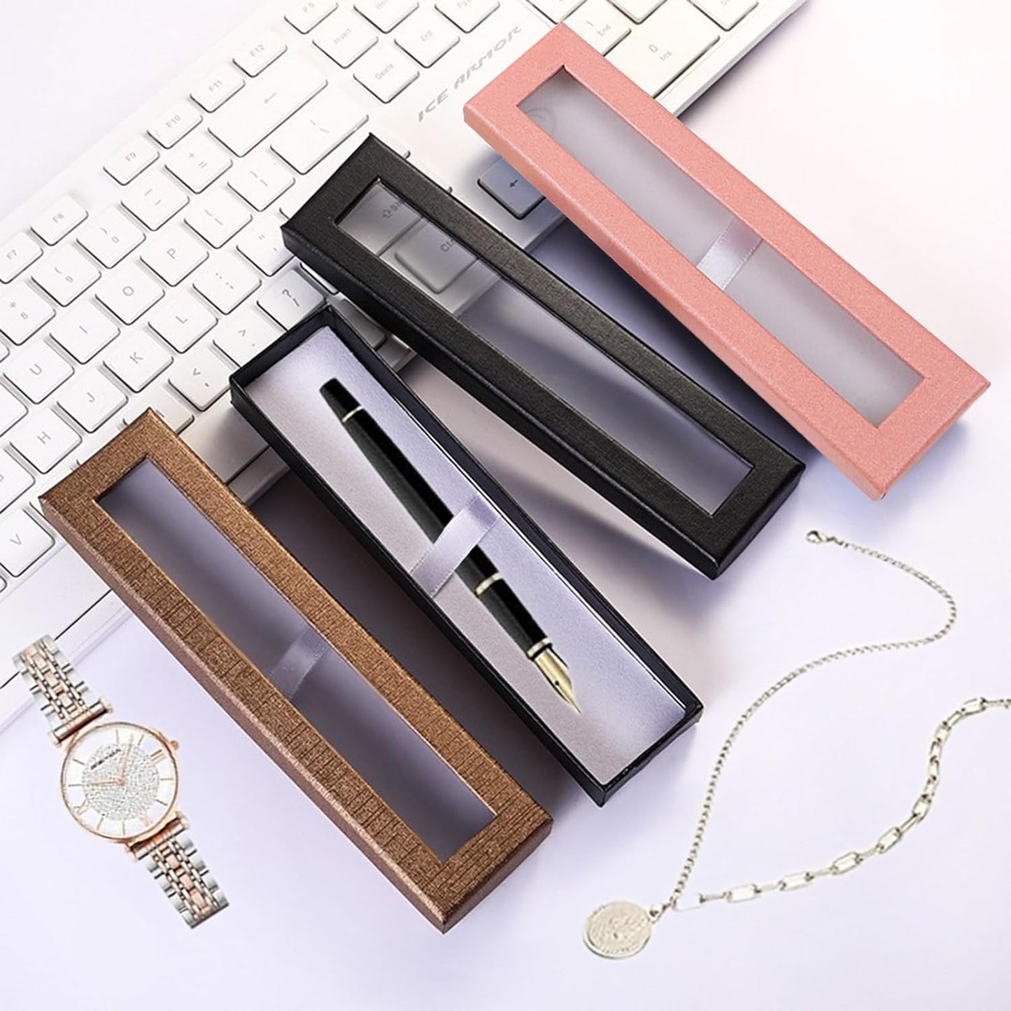 10 Pcs Empty pen gift box with Clear lid Single pen presentation Packaging Case Cardboard Jewelry Boxes with Cushion Suitable for Wedding Business Birthday Office Supplies Gift Packaging (Pink)