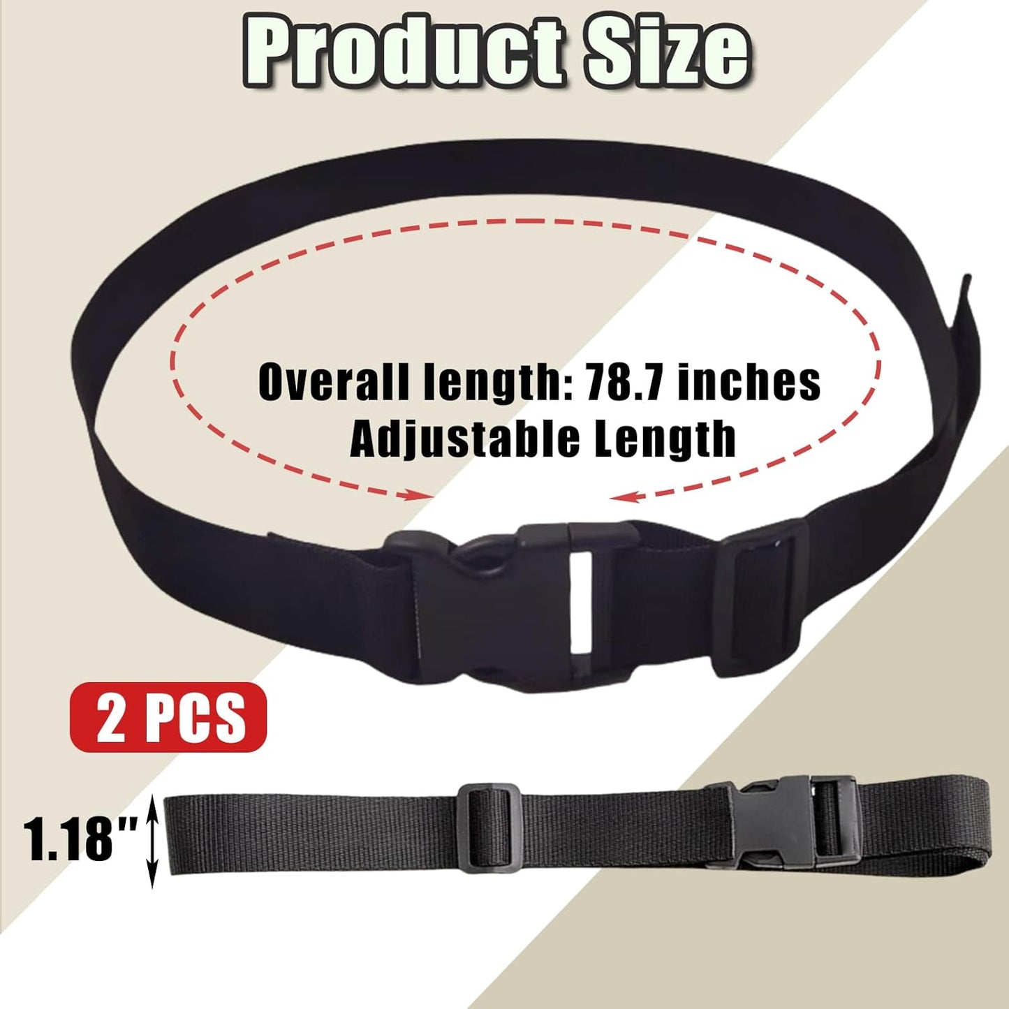 2 Pack Heavy Duty Adjustable Nylon Tie Down Straps with Quick-Release Buckles Yoga Mat Straps for Camping Gear Moving Luggage Mattress & Outdoor Equipment Multi-Purpose Securing Strap (Black-2Pcs)