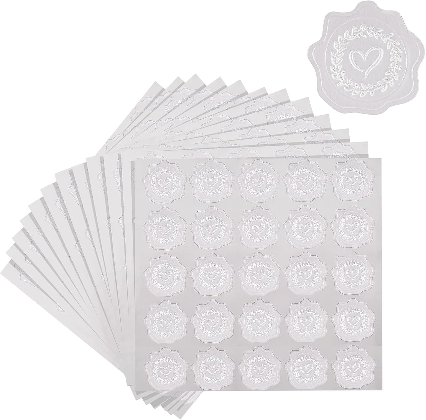 Heart Envelope Seals, Silver Embossed Wax Seal Looking, 300Pcs Wedding Envelope Stickers, Self-Adhesive Silver Foil Stamps for Wedding Invitation Card Bridal Shower Party Favors