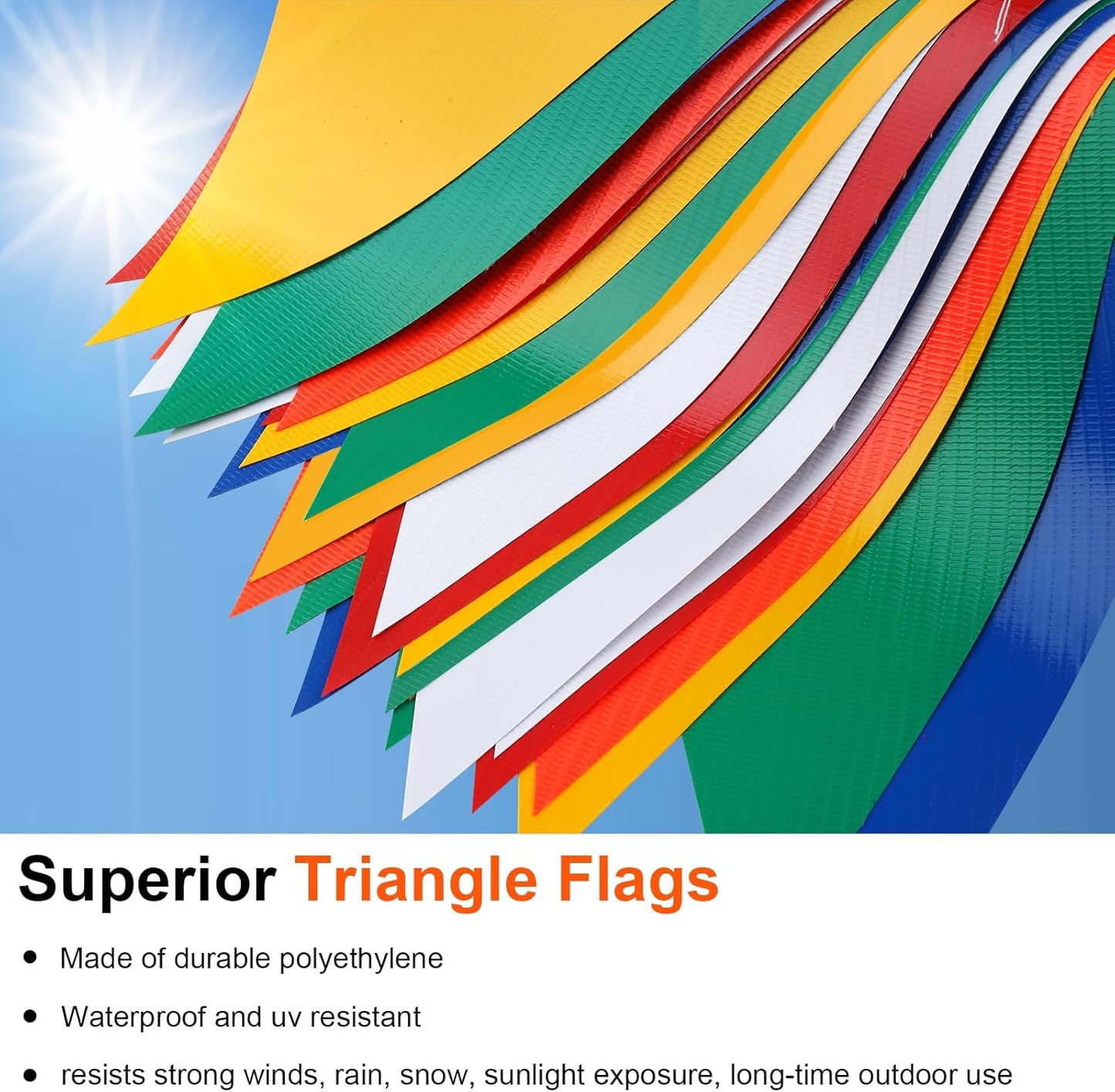 Safety Banner Flags, Perimeter Warning Flag Line, For Flagging Construction/Traffic Barrier/Parking Lot/Rooftop/Party & Special Events Multicolor 7" X 10" Pennants On 50' String