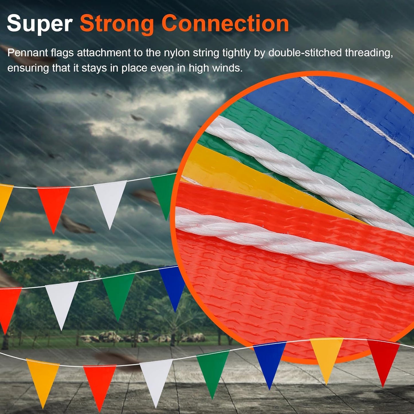Safety Banner Flags, Perimeter Warning Flag Line, For Flagging Construction/Traffic Barrier/Parking Lot/Rooftop/Party & Special Events Multicolor 7" X 10" Pennants On 50' String