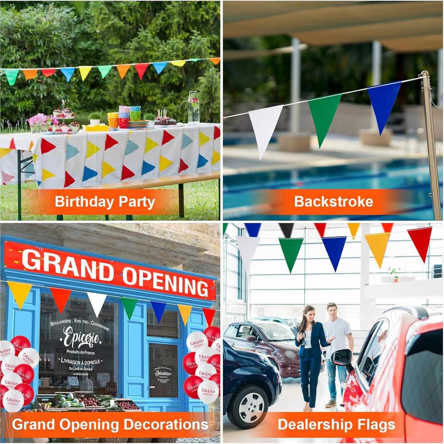 Safety Banner Flags, Perimeter Warning Flag Line, For Flagging Construction/Traffic Barrier/Parking Lot/Rooftop/Party & Special Events Multicolor 7" X 10" Pennants On 50' String