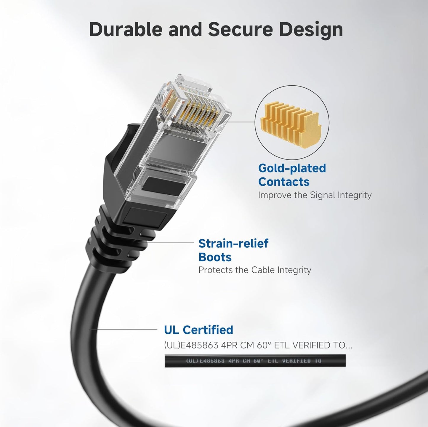 10Gbps Snagless Cat 6 Ethernet Cable - 25ft, Cat 6 Cable, Cat6 Cord, Ethernet Cord, Black