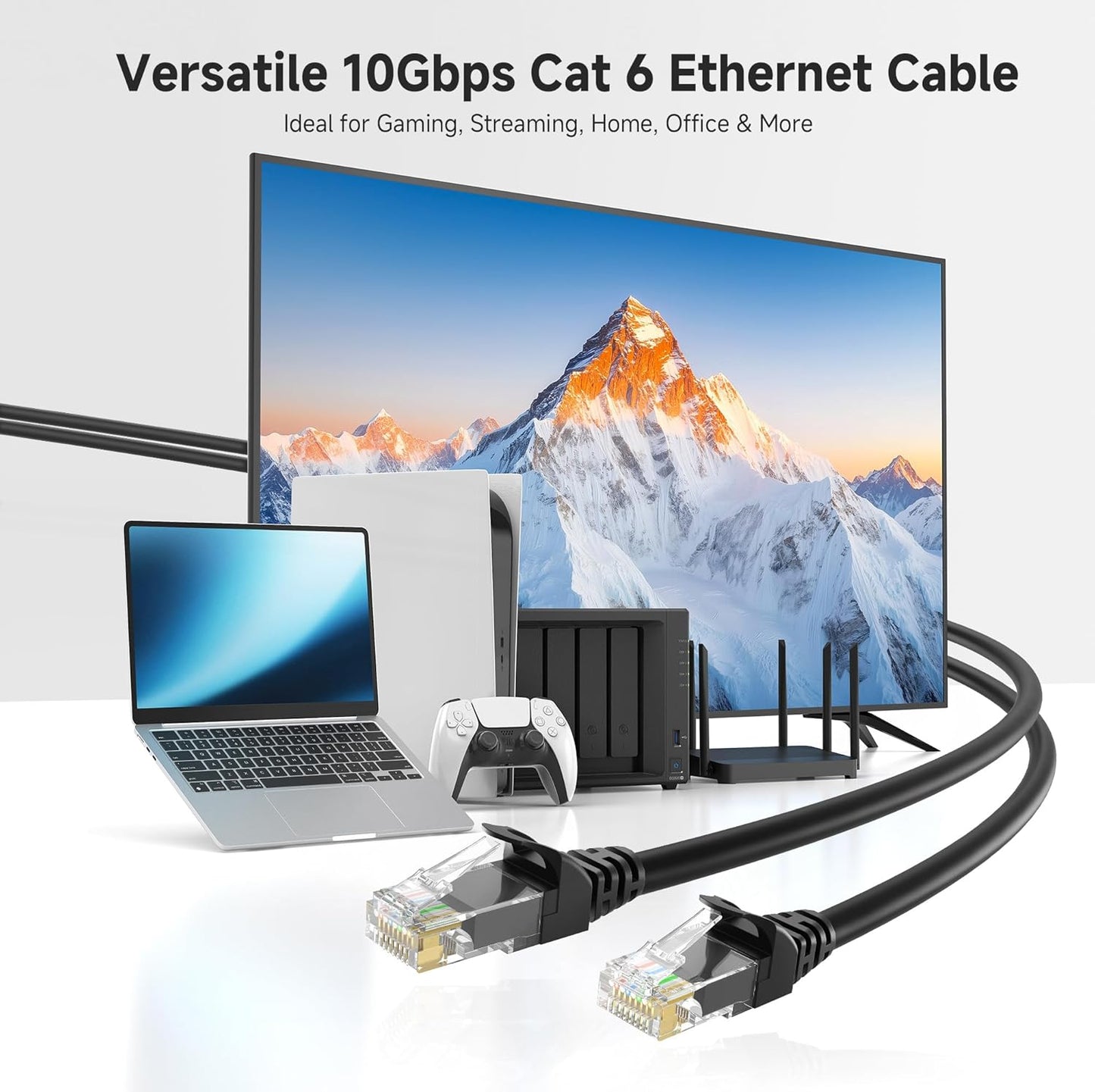 10Gbps 5-Pack Snagless Short Cat 6 Ethernet Cable - 3ft, Cat 6 Cable, Cat6 Cord, Ethernet Cord, Black