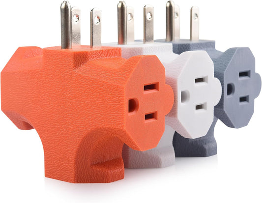 [ETL Listed]  3-Pack 3 Way Plug Adapter 15A 1875W, 3 Prong 3 Outlet Adapter, Power Splitter Plug Outlet, 3 Way Electrical Splitter, Multicolored (White, Gray, Orange)