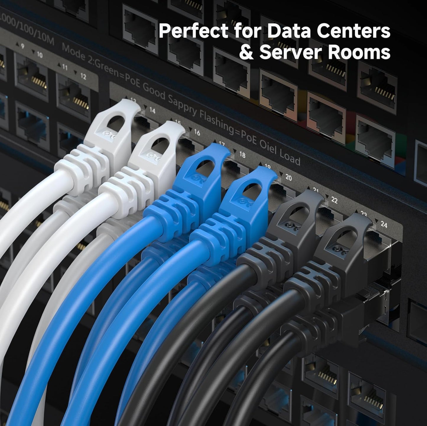 10Gbps 5-Pack Snagless Short Shielded Cat 6A Ethernet Cable - 3ft, Cat 6A Cable, Cat6A Cord, Ethernet Cord, Black