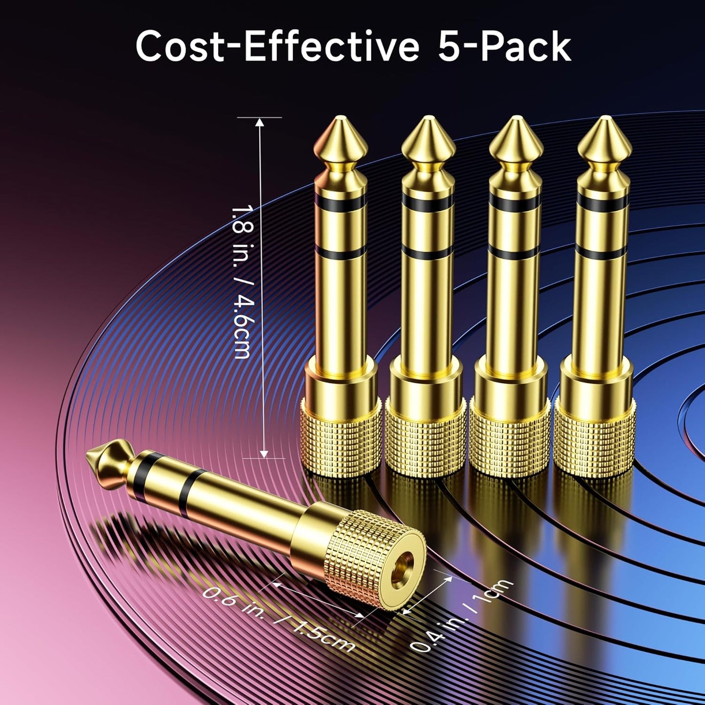 5-Pack 1/4 to 1/8 Headphone Adapter, 6.35mm to 3.5mm Adapter Male to Female, Gold Plated Stereo Headphone 3.5mm to 1/4 Converter