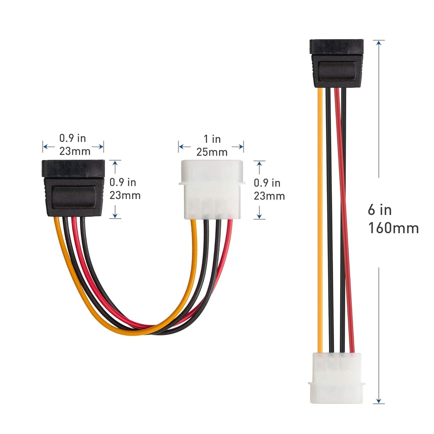 3-Pack 4 Pin Molex to SATA Power Cable (SATA to Molex) - 6 Inches