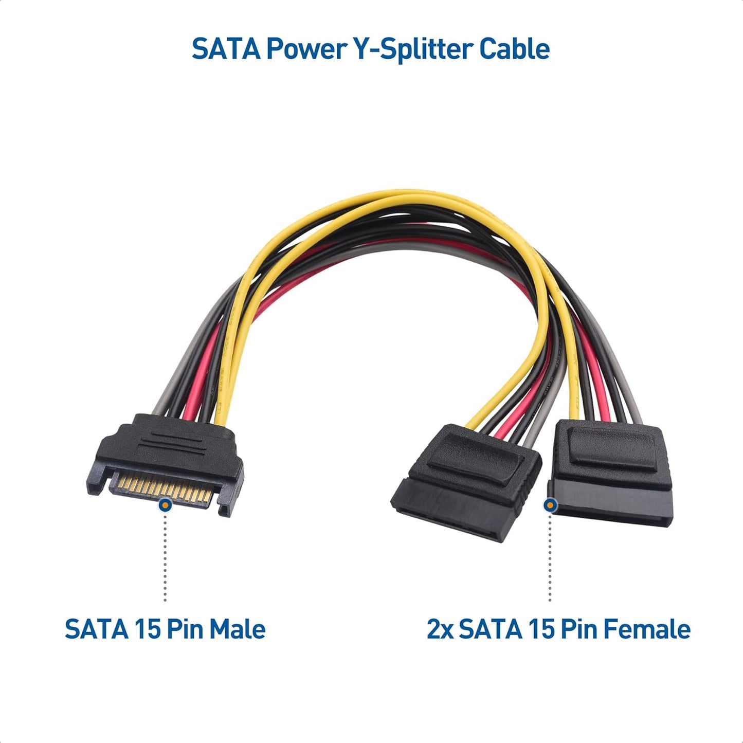 3-Pack 15 Pin SATA Power Splitter Cable - 8 Inches, SATA Power Y-Splitter Cable
