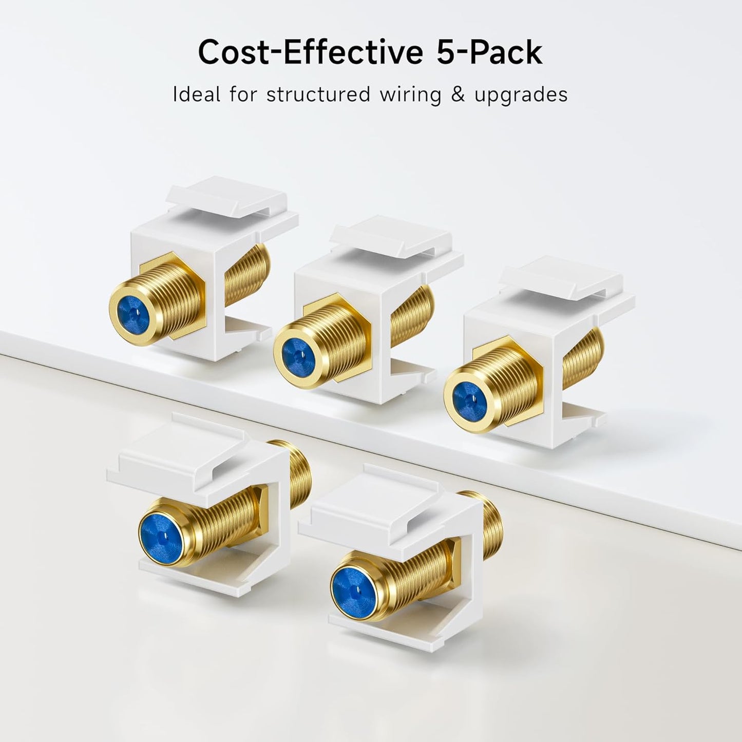 5-Pack RG6 Keystone Jack Insert, Coaxial Keystone Jack Insert Gender Changer