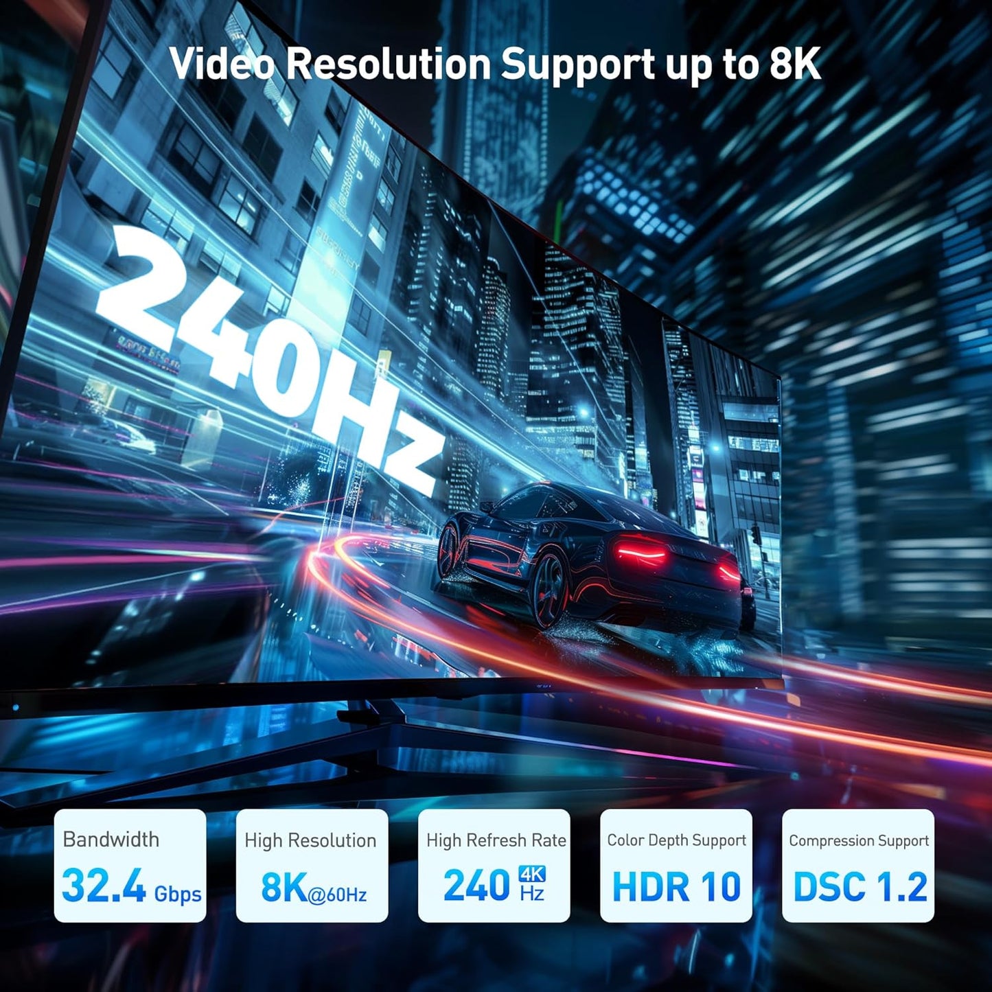 4K@240Hz Right Angle DisplayPort 1.4 Adapter, 8K DisplayPort 90 Degree Adapter, Black