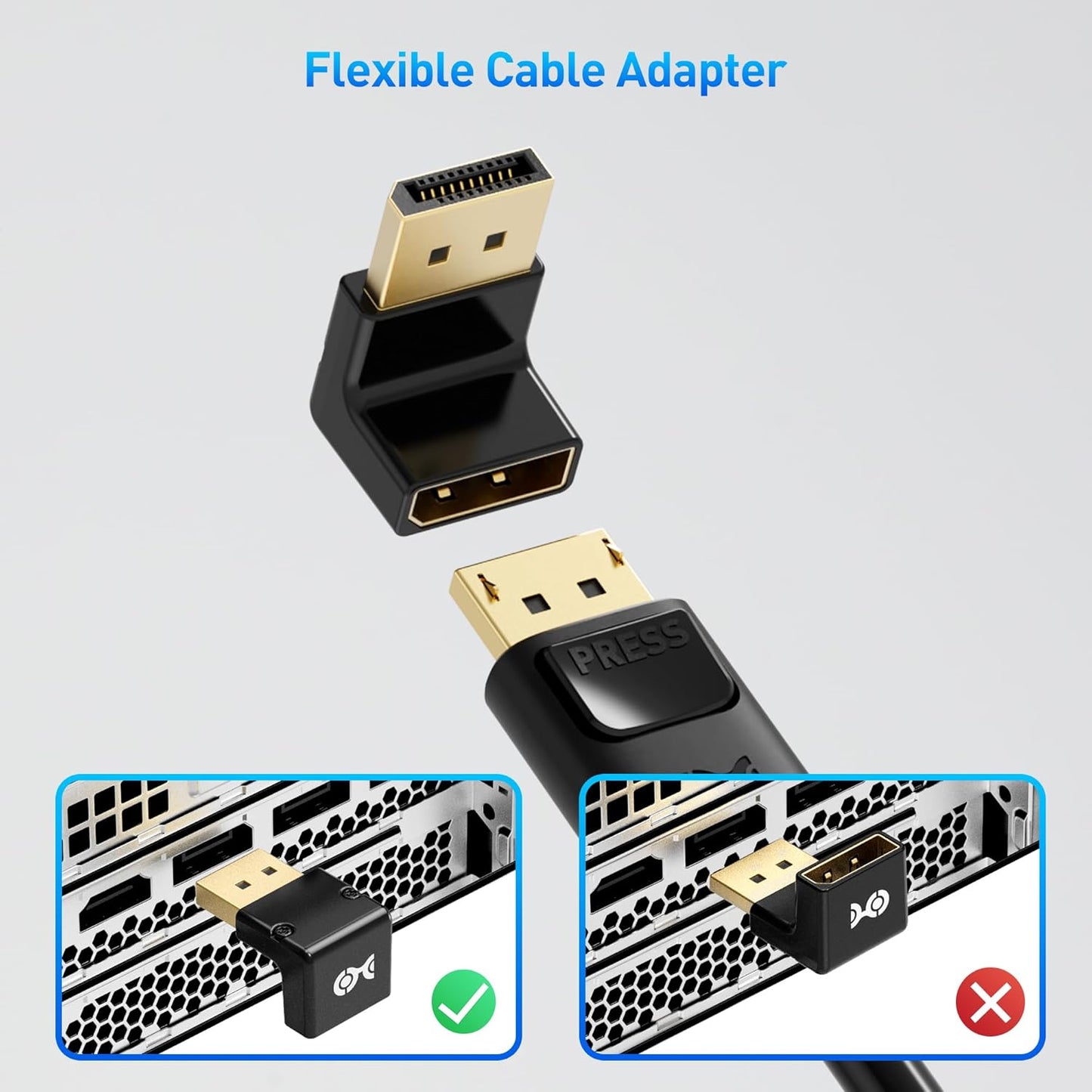 4K@240Hz Right Angle DisplayPort 1.4 Adapter, 8K DisplayPort 90 Degree Adapter, Black