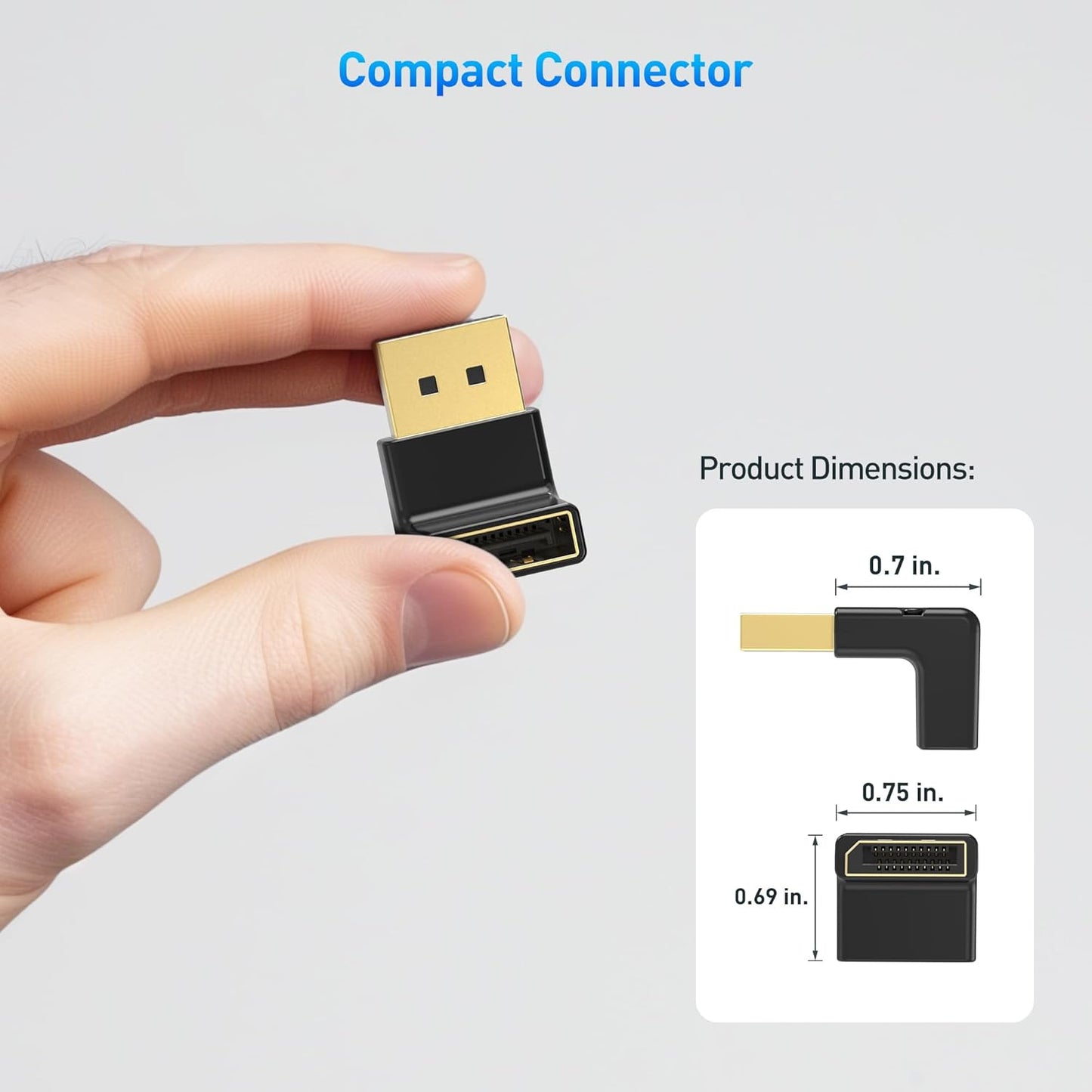 4K@240Hz Right Angle DisplayPort 1.4 Adapter, 8K DisplayPort 90 Degree Adapter, Black