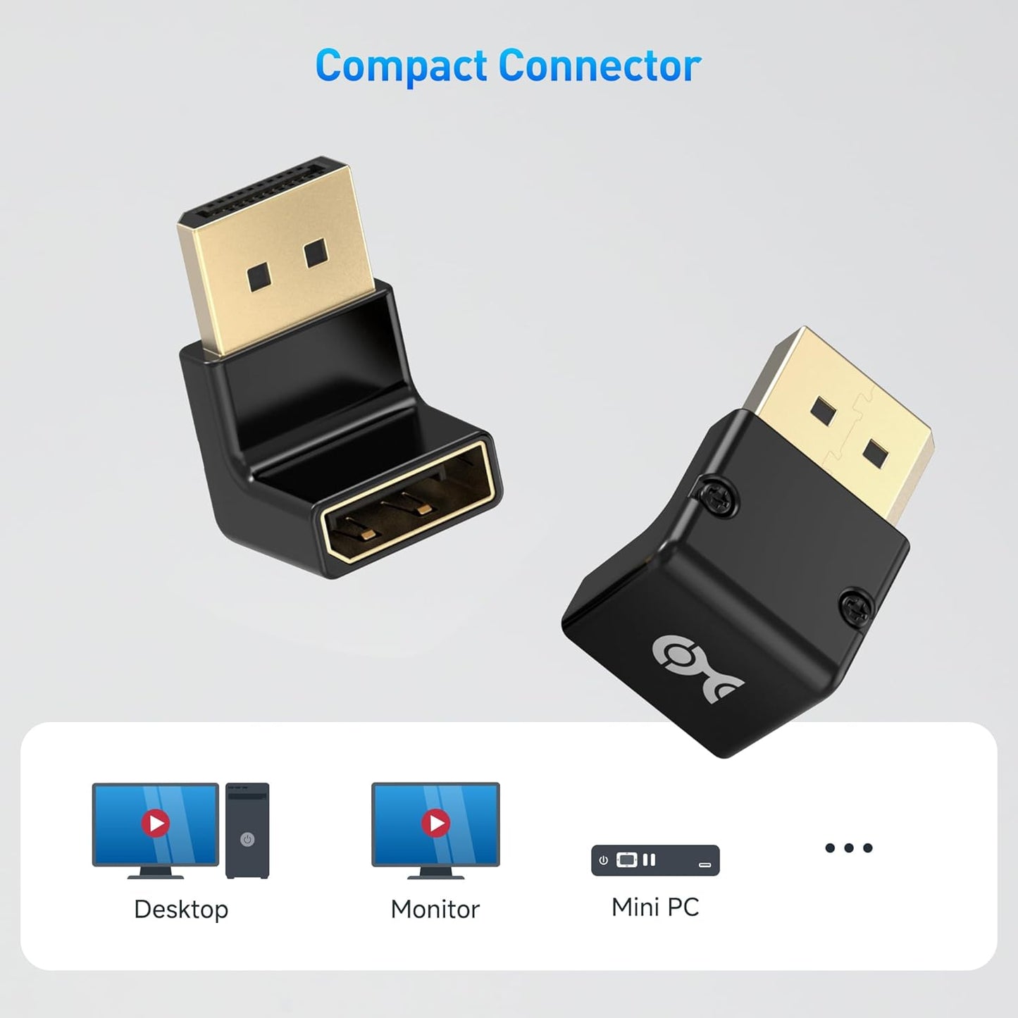 4K@240Hz Right Angle DisplayPort 1.4 Adapter, 8K DisplayPort 90 Degree Adapter, Black