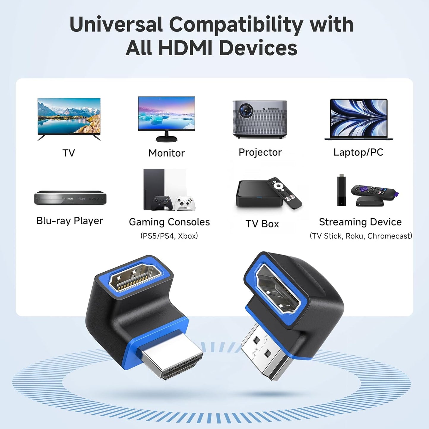 Combo-Pack 48Gbps 8K Right Angle HDMI 2.1 Adapters with HDR, Supports 8K@60Hz / 4K@240Hz, 270 Degree and 90 Degree HDMI Adapter Male to Female, Black