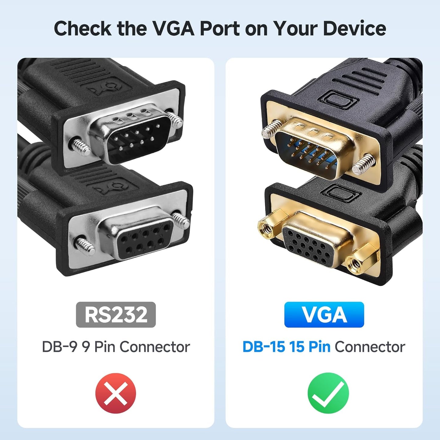 VGA Extension Cable (VGA Cable Male to Female) - 6 Feet, Not Dual Male Cord, Not for DB9/Serial Use