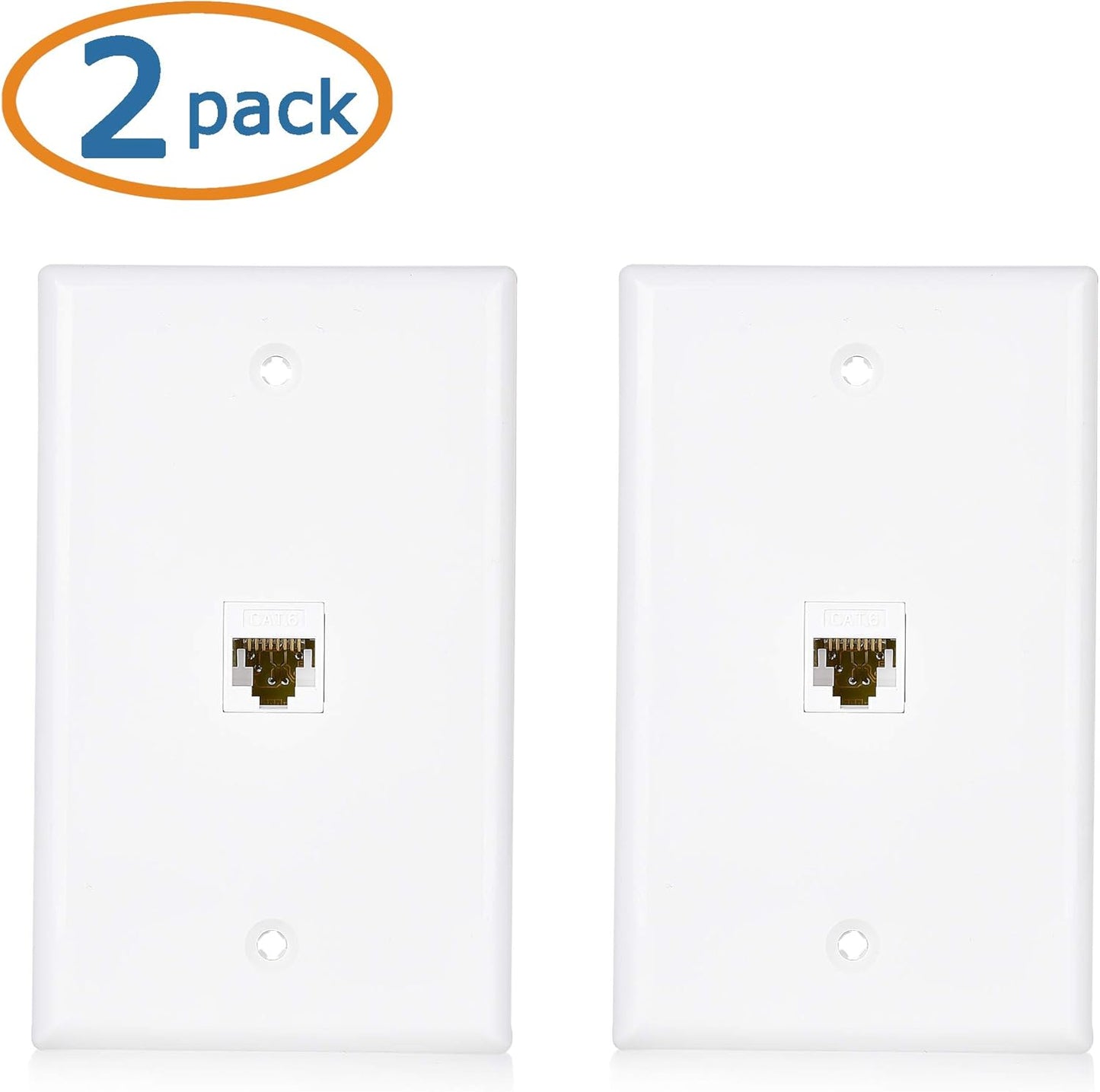 2-Pack 1-Port Ethernet Wall Plate, White, Cat6 Wall Plate, Cat5e Ethernet Outlet with White RJ45 Keystone Jack