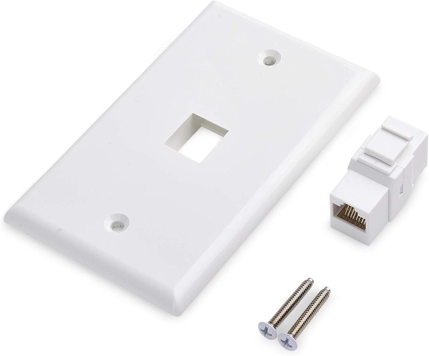 2-Pack 1-Port Ethernet Wall Plate, White, Cat6 Wall Plate, Cat5e Ethernet Outlet with White RJ45 Keystone Jack
