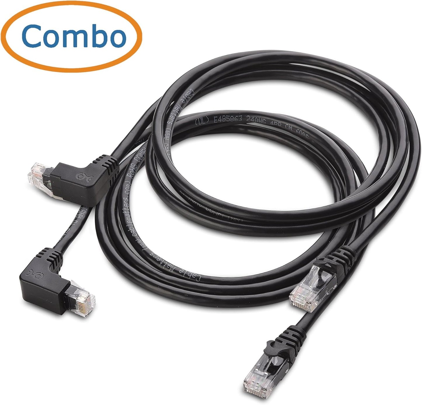 10Gbps Combo-Pack 90 Degree Cat 6 Ethernet Cable - 5ft, Cat6 Right Angle Ethernet Cable (Right Angle Up and Down Connectors)