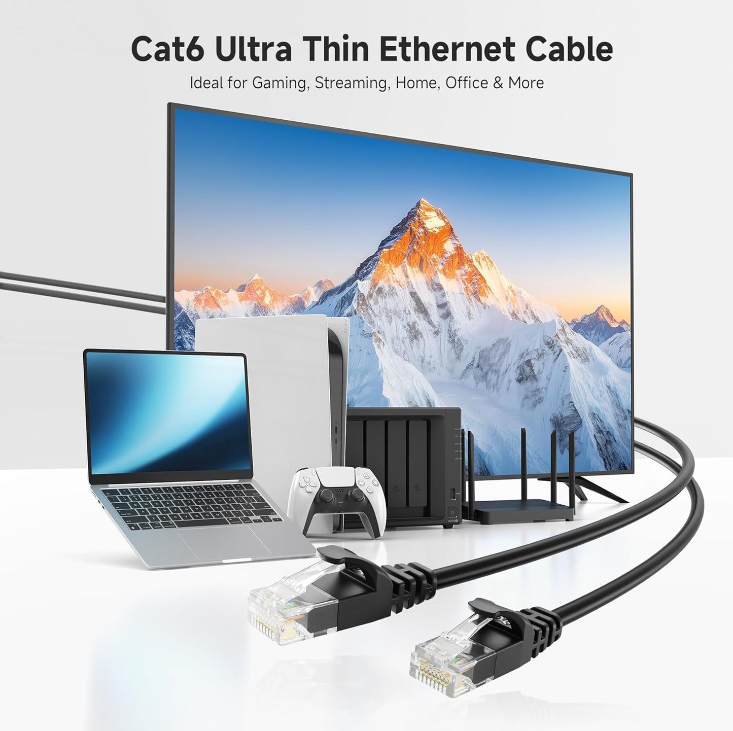 10Gbps Snagless Cat 6 Ethernet Cable - 25ft, Slim Profile Cat 6 Cable, Cat6 Cord, Thin Ethernet Cord, Black