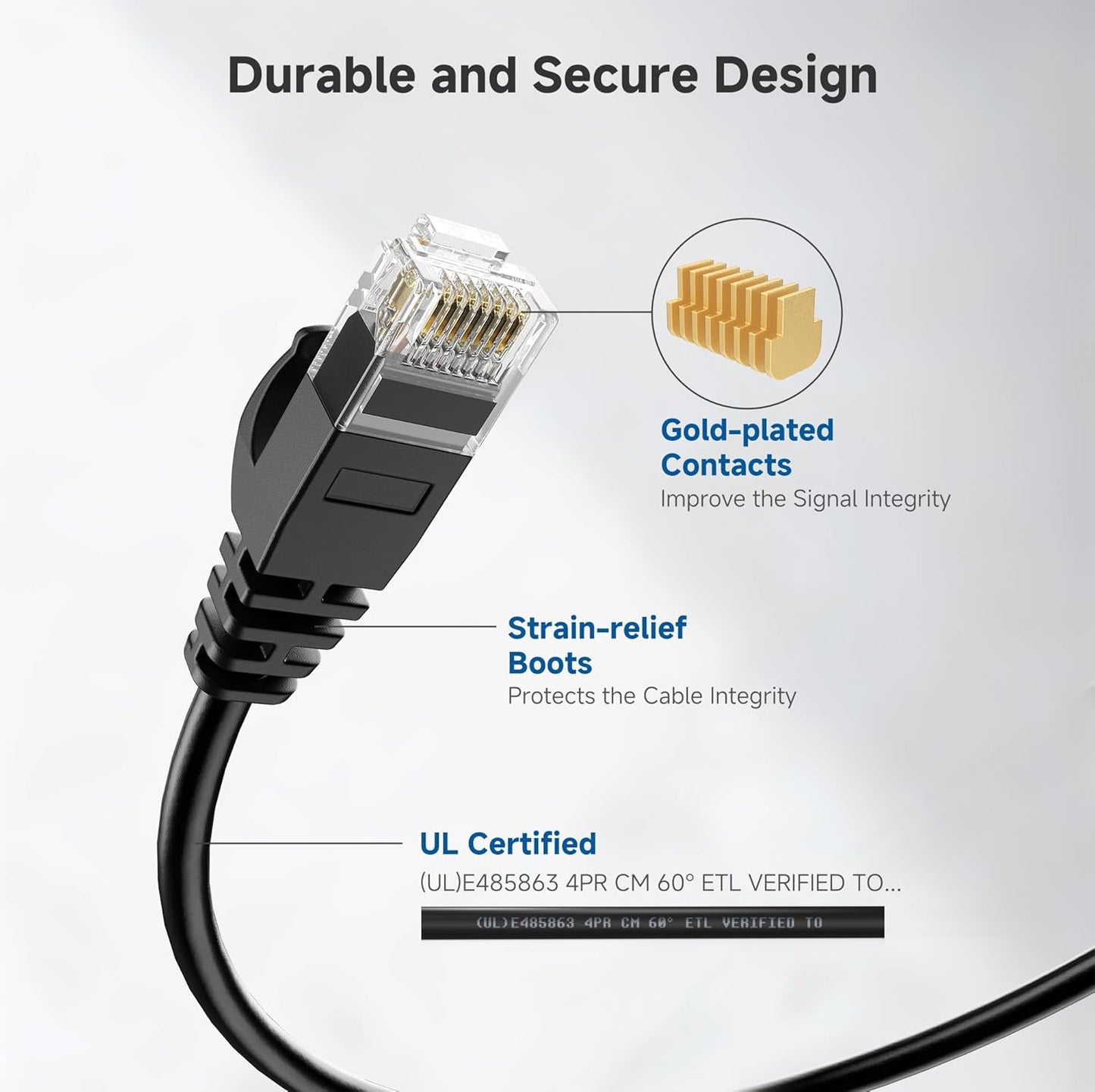 10Gbps Snagless Cat 6 Ethernet Cable - 25ft, Slim Profile Cat 6 Cable, Cat6 Cord, Thin Ethernet Cord, Black