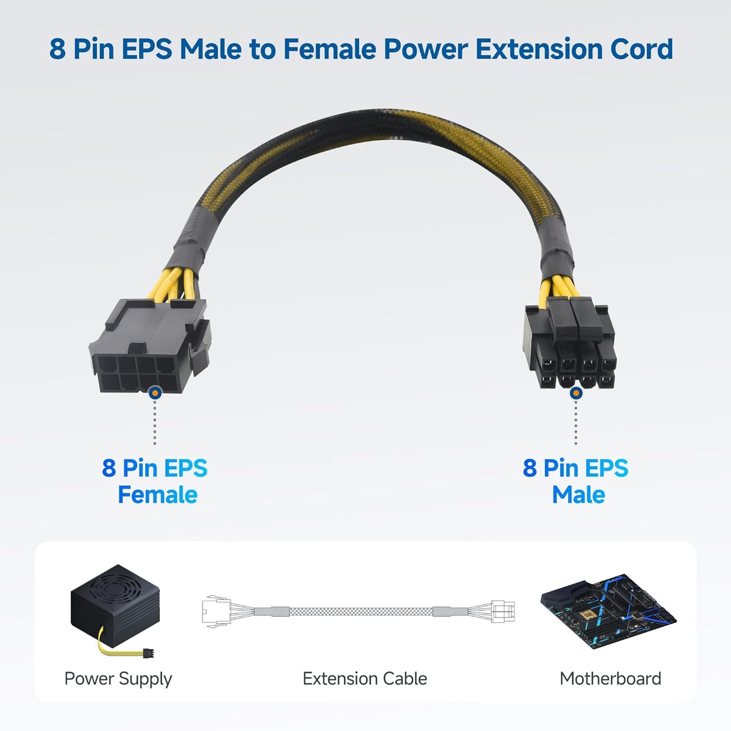 2-Pack 8 Pin EPS CPU Extension Cable - 10 Inches, 8-Pin ATX/CPU Power Cable Male to Female
