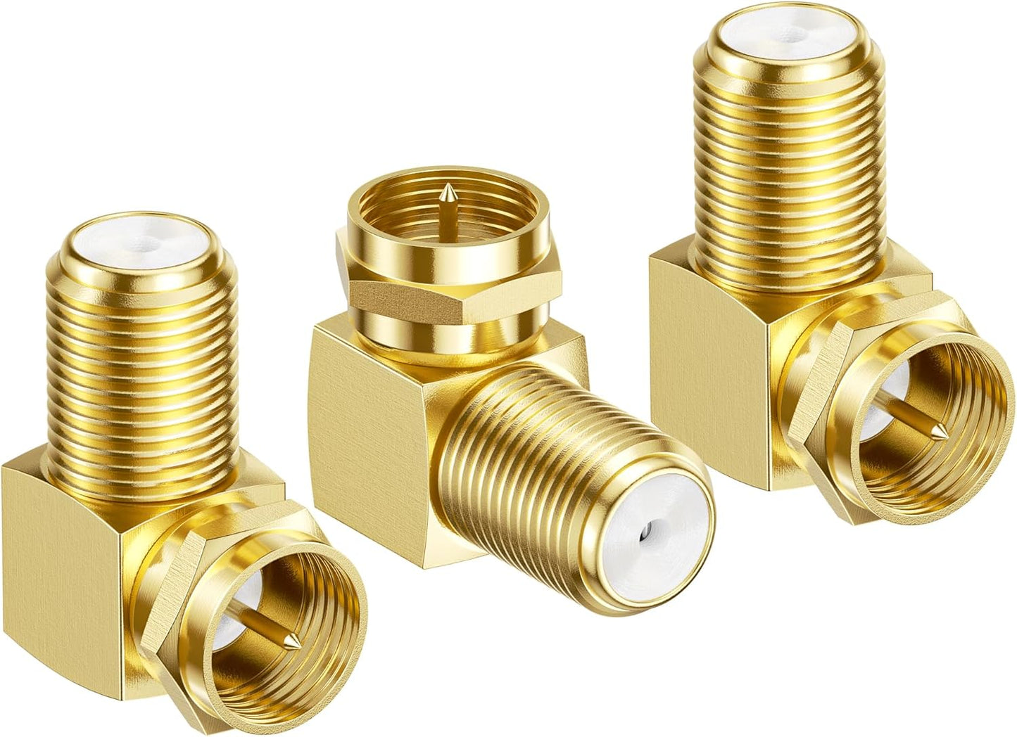 3-Pack Gold-Plated F-Type Right Angle RG6 Coaxial Adapter (90 Degree Coaxial Connector, Male to Female Coax Cable Connector)
