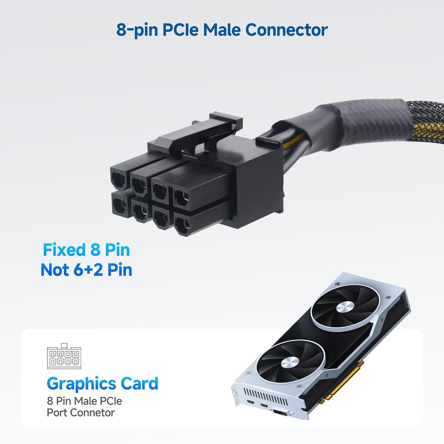 2-Pack 8 Pin PCIe Extension Cable - 10 Inches (Male to Female, NOT for Direct PSU Use), 8 Pin GPU Power Extension Cable (Not 6+2Pin)
