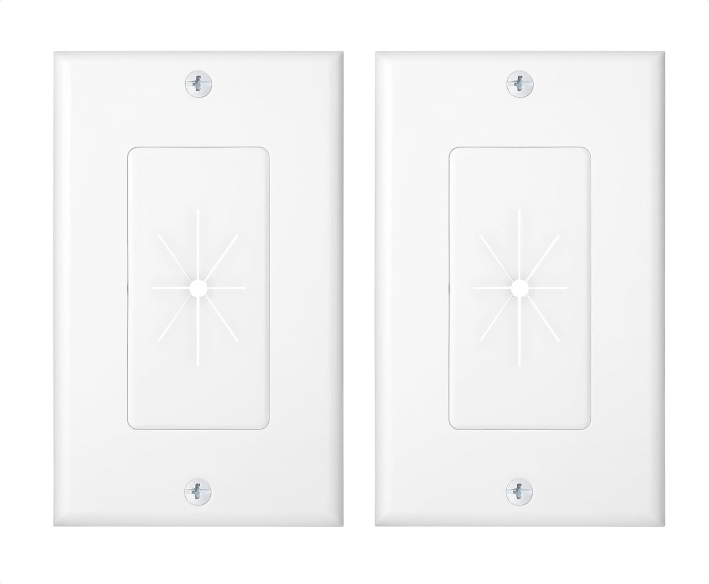 2-Pack 1-Gang Wall Cable Pass Through, Cable Wall Plate with Flexible Rubber Grommet, Cord Hiding/Management Solution for Home and Office, White