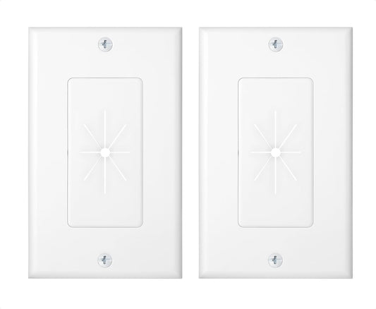 2-Pack 1-Gang Wall Cable Pass Through, Cable Wall Plate with Flexible Rubber Grommet, Cord Hiding/Management Solution for Home and Office, White