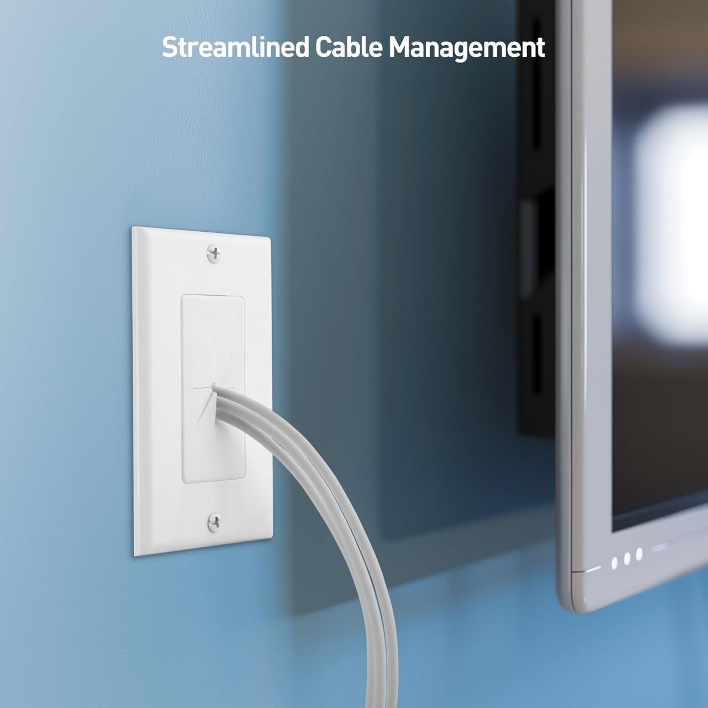 2-Pack 1-Gang Wall Cable Pass Through, Cable Wall Plate with Flexible Rubber Grommet, Cord Hiding/Management Solution for Home and Office, White