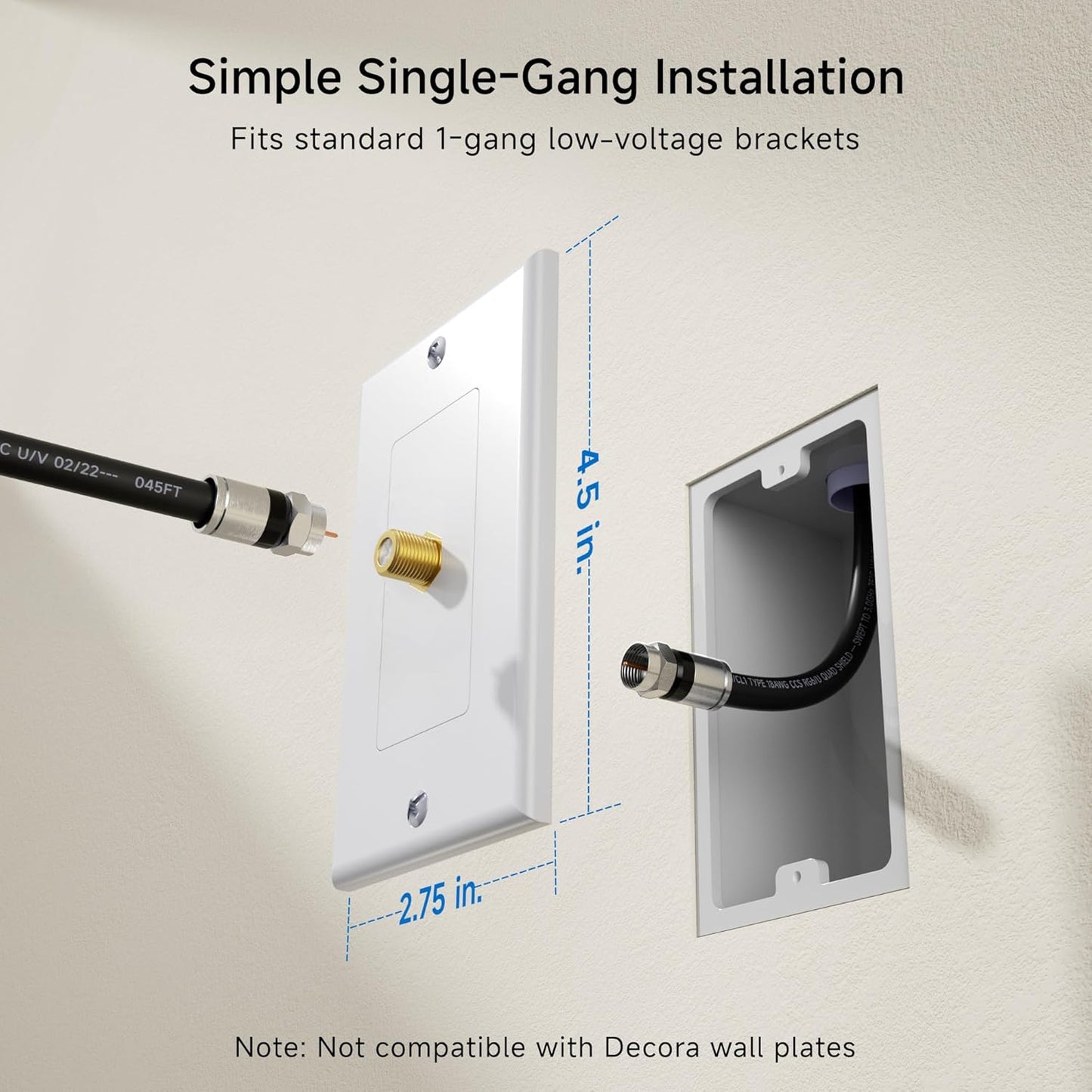 2-Pack 1-Port TV Cable Wall Plate (Coax Wall Plate) in White