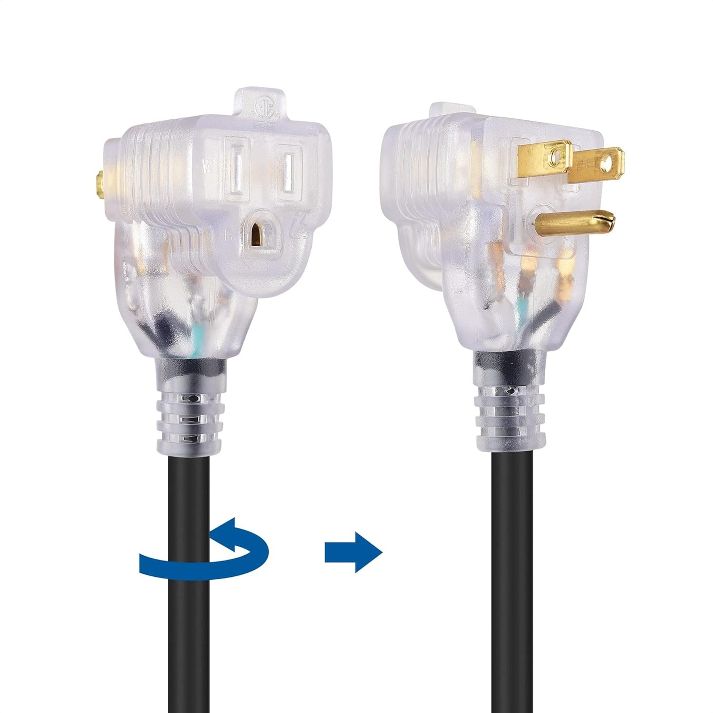2-Pack 2 Outlet Short Extension Cord - 1ft, 13A/1625W, Pigtail Extension Cord with LED-lit Socket, (Outlet Saver, Short Power Splitter Cable), Black