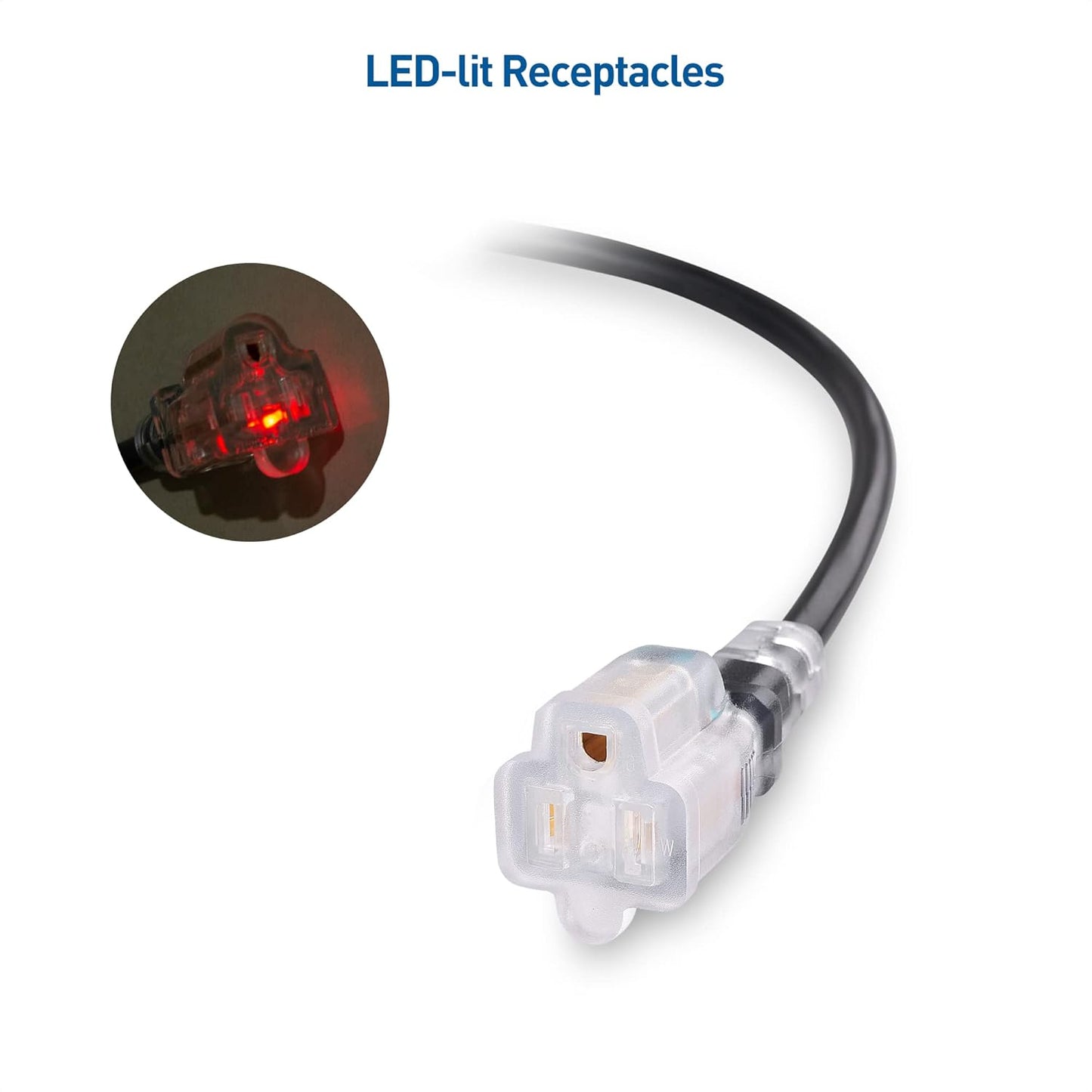 2-Pack 2 Outlet Short Extension Cord - 1ft, 13A/1625W, Pigtail Extension Cord with LED-lit Socket, (Outlet Saver, Short Power Splitter Cable), Black