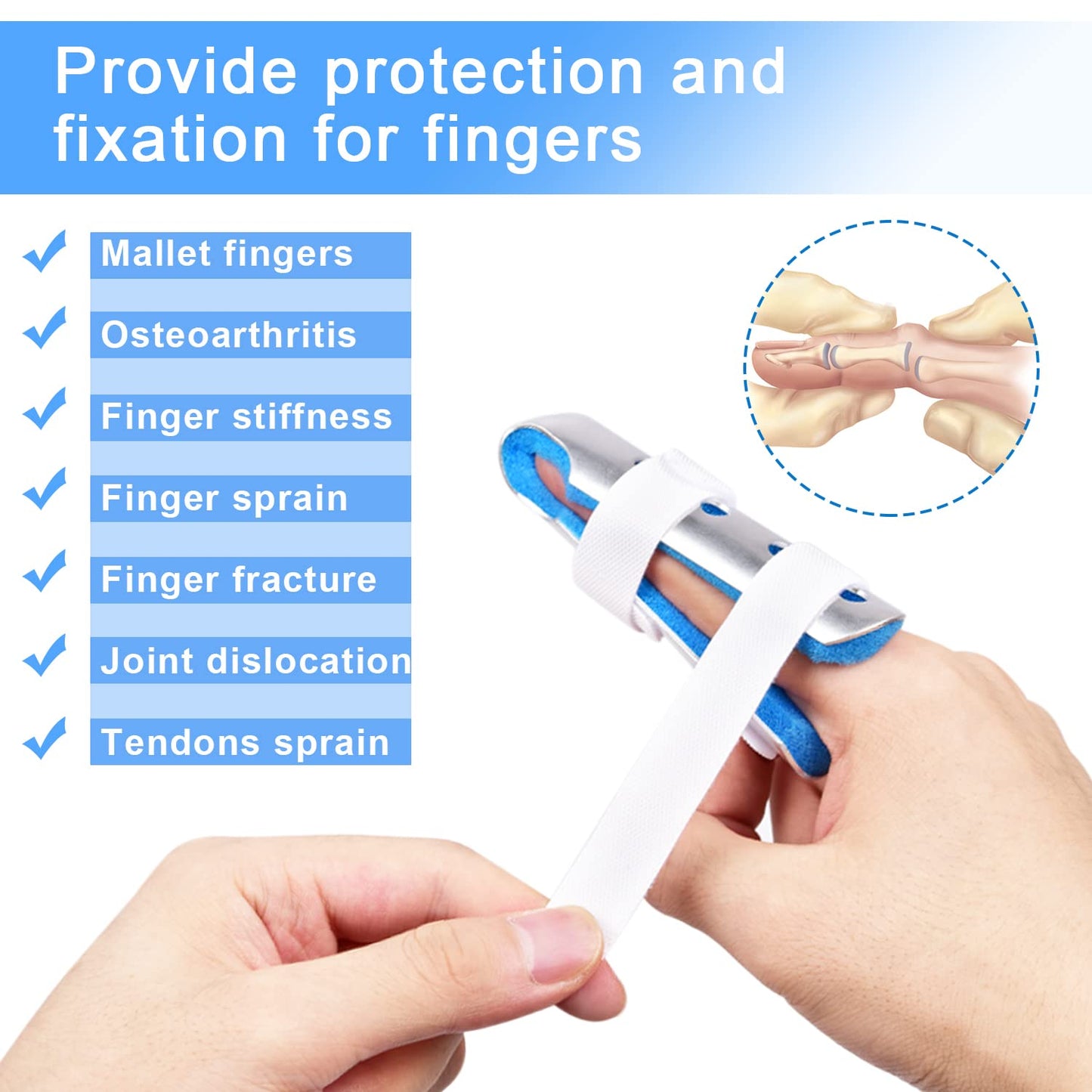 Finger Splint, 3PCS Finger Support Brace Stabilizer for Straightening Arthritis Knuckle Immobilization, Blue