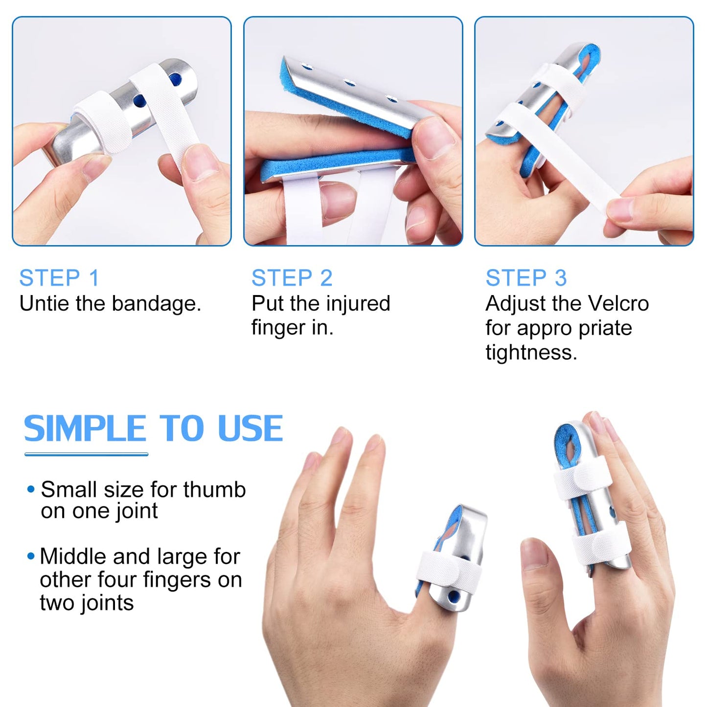 Finger Splint, 3PCS Finger Support Brace Stabilizer for Straightening Arthritis Knuckle Immobilization, Blue