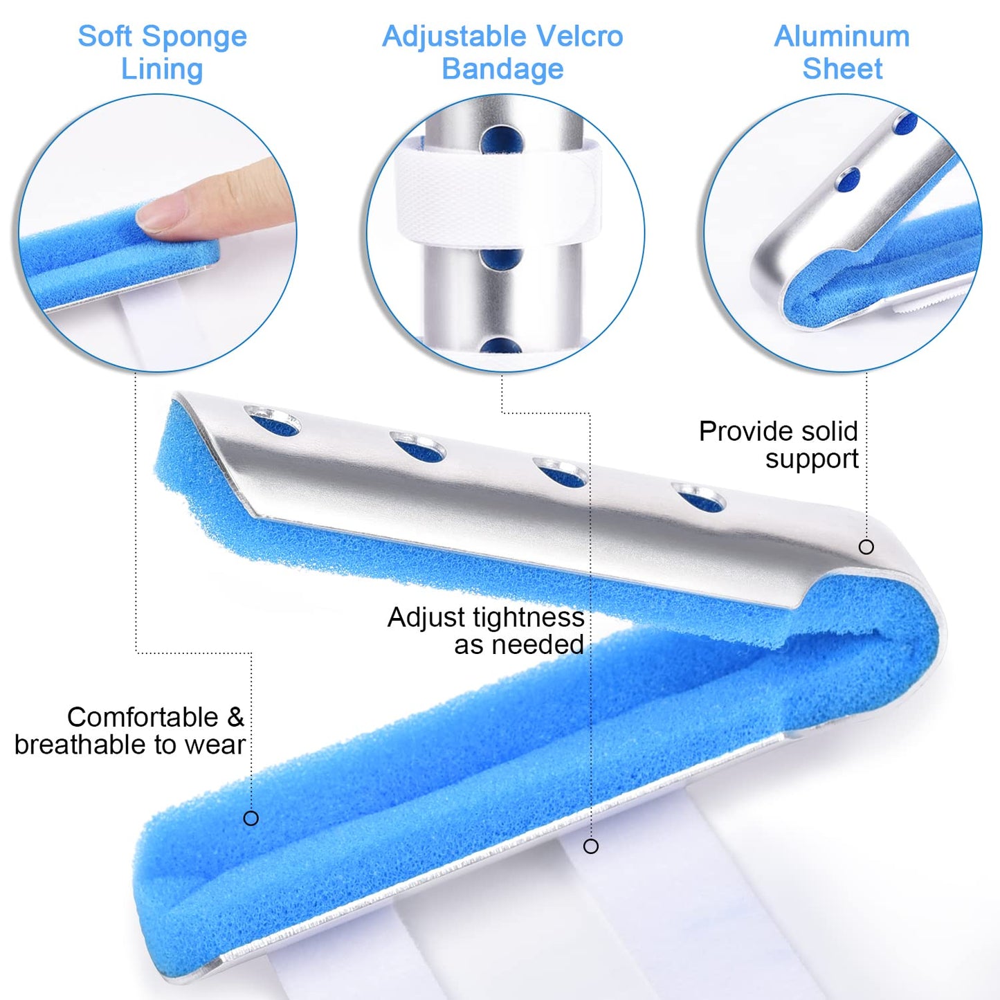 Finger Splint, 3PCS Finger Support Brace Stabilizer for Straightening Arthritis Knuckle Immobilization, Blue