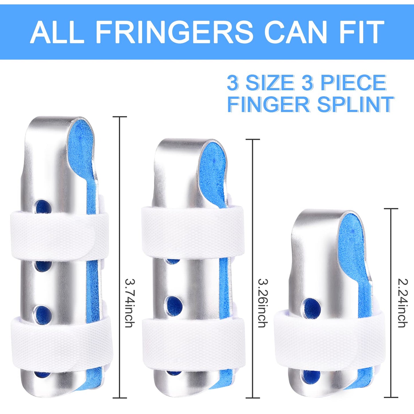 Finger Splint, 3PCS Finger Support Brace Stabilizer for Straightening Arthritis Knuckle Immobilization, Blue