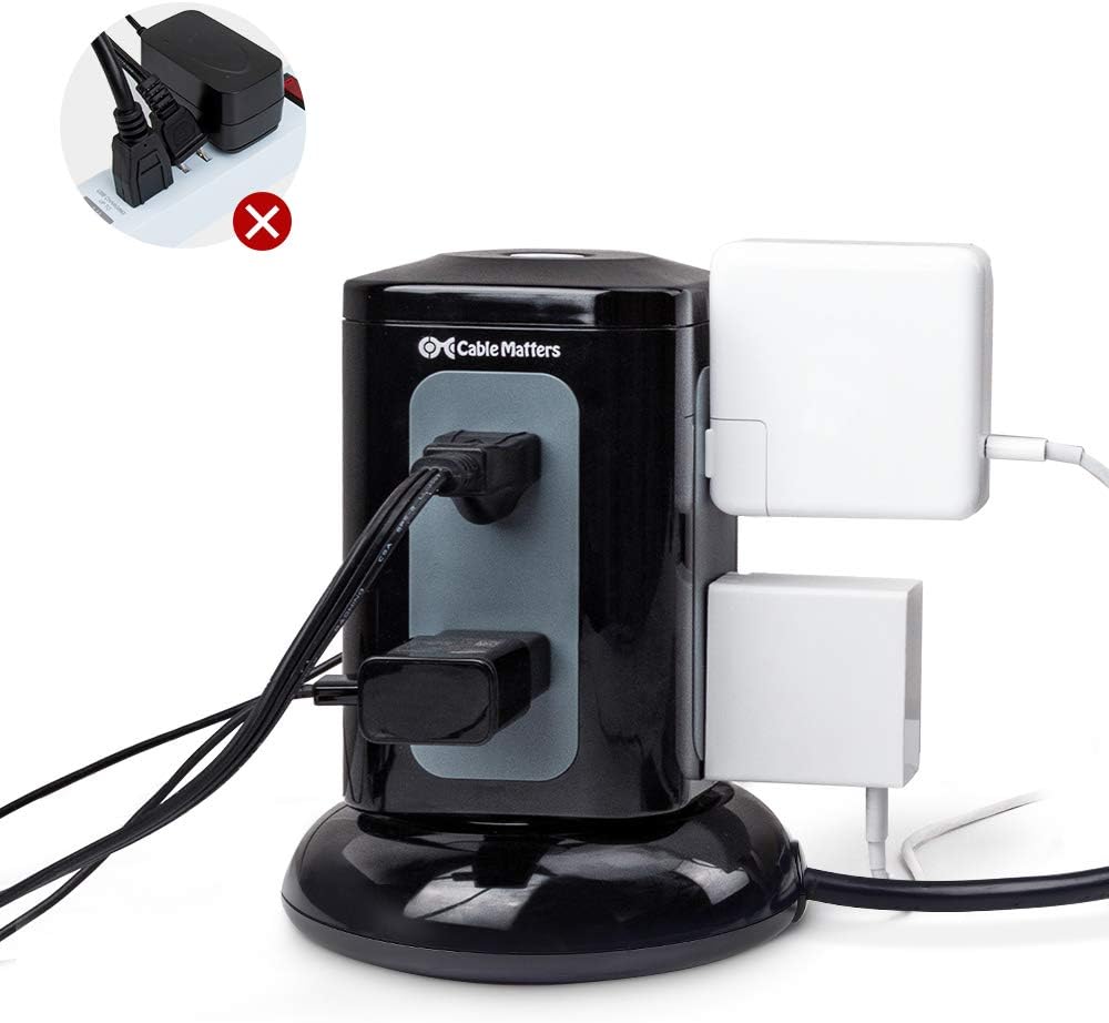 6 Outlet Surge Protector Tower with 4 USB Charging Ports (4.2A in Total) and 10 Feet Extra Long Power Cord in Black