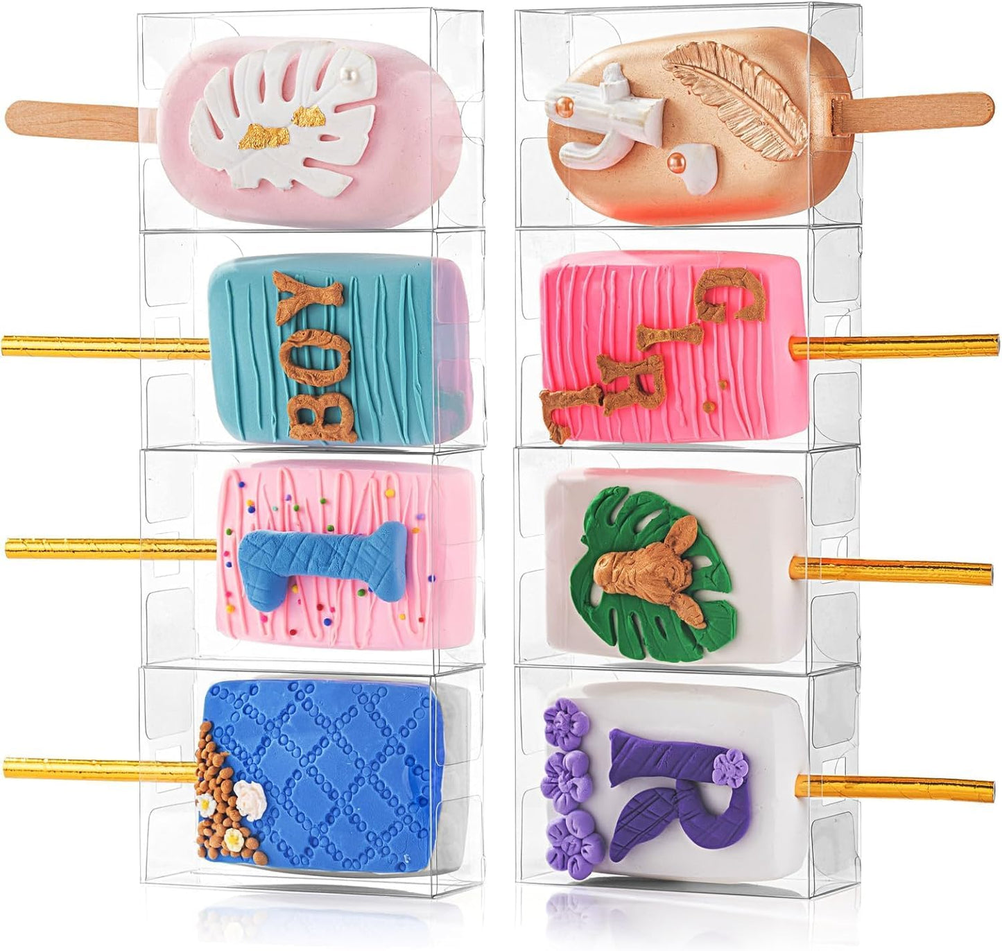 40Pcs 3.5"x 2.4"x 1.38" Clear Treat Boxes with Hole for Rice Krispie Treats, Cakesickles, Macarons, Candy - Party Favors, Birthday