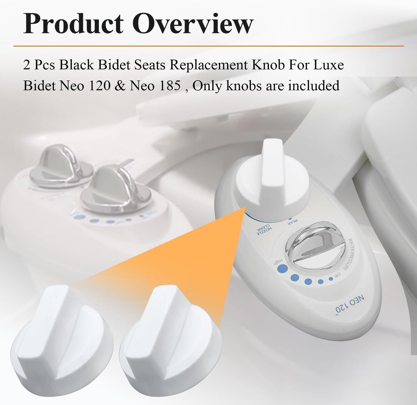 Bidet Seats Replacement Knob Compatible With Luxe Bidet Neo 120 & Neo 185, Knob Accessories for Luxe Bidet Neo 120 & Neo 185, Neo Knob, Non-Electric Bidet Attachment for Toilet Seat, 2 Pcs White